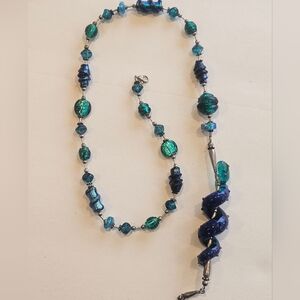 Vintage Murano Dichroic Art Glass Snake Italian Sterling Silver Necklace 17"